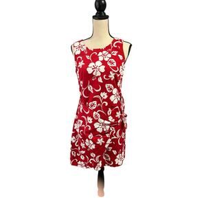 Shannon Marie VINTAGE 100% Cotton Red White Hibiscus Hawaiian Wrap Dress Sz L
